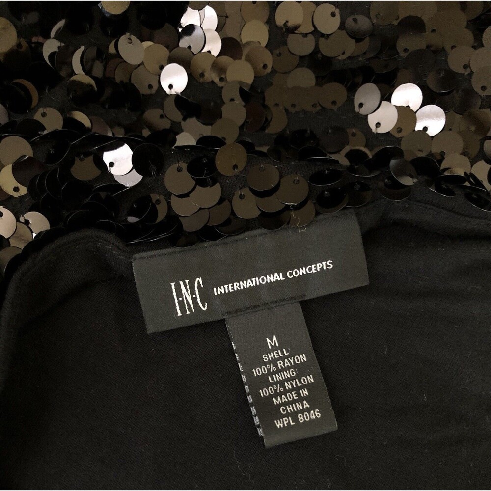 Inc Boutique Evening Heavy Sequins Top M Blk Drape Cowl Neck Party Deco Cocktail - Picture 4 of 6